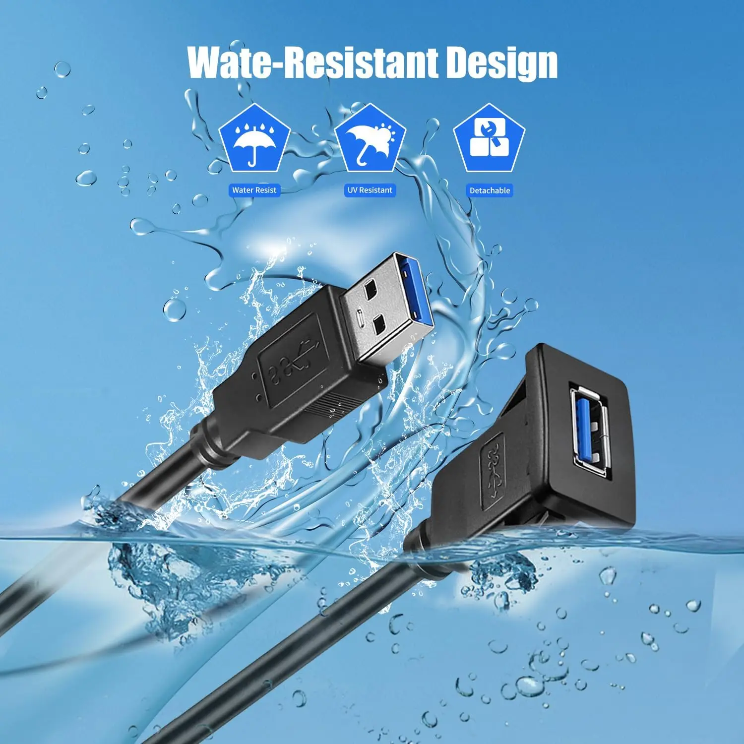 

USB2.0 3.0 Panel Mount Cable - USB 3.0 Male to Female AUX Car Holder Extension Cord for Dashboard Panels in Cars, Trucks, Boats,