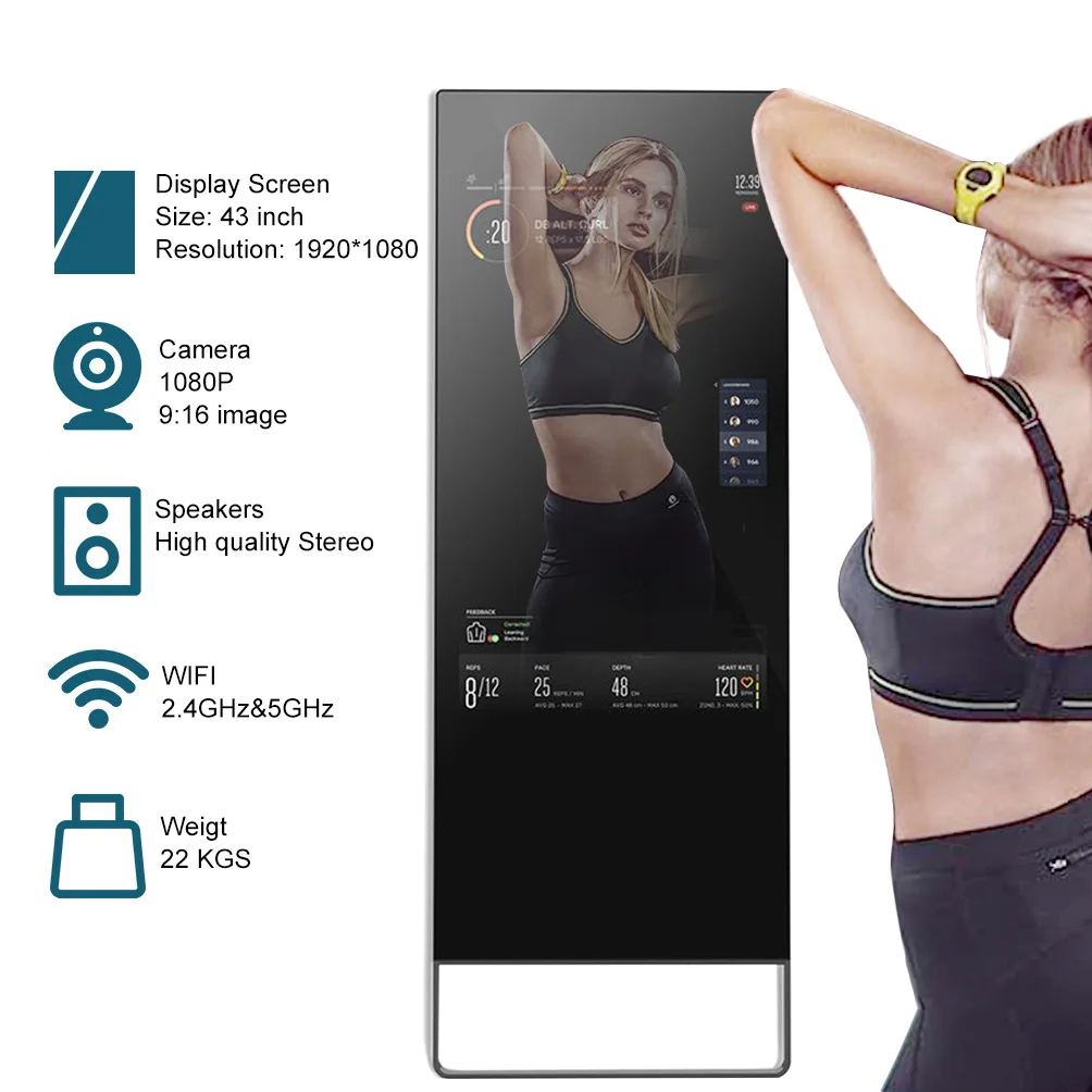 43 Inch LCD Interactive Health Sport Mirror Android Wifi Magic Intelligent Smart Touch Screen Mirror Gym workout Exercise Mirror