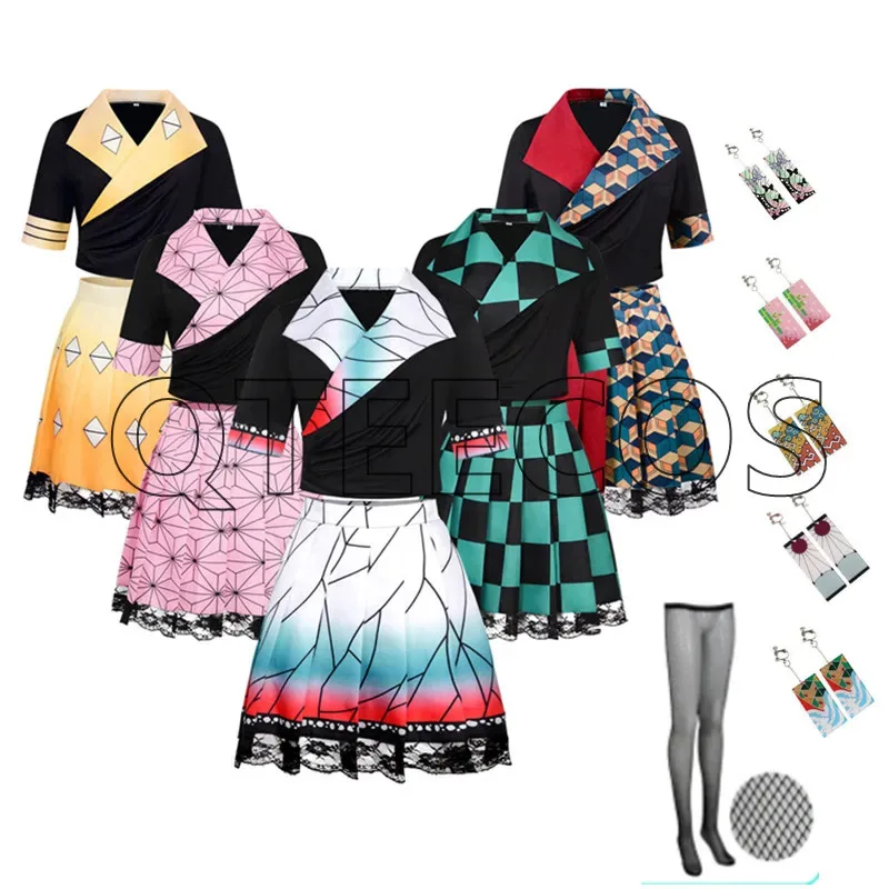 bilibili Demon Slayer Kamado Nezuko Cosplay Kamado Tanjirou Kochou Shinobu Costume Halloween Maid Dress Anime Outfit For Women