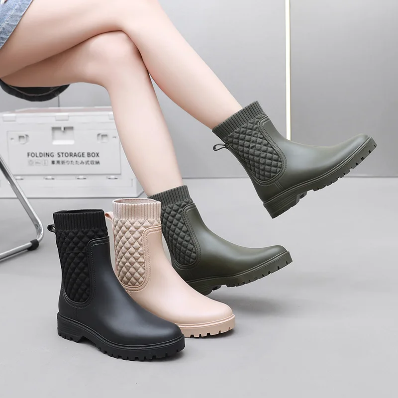 2023 New Rain Boots Non-Slip Rain Shoes Women's Waterproof Shoes Women's Outerwear Water Shoes Thick-Soled Rubber Shoes Fashion