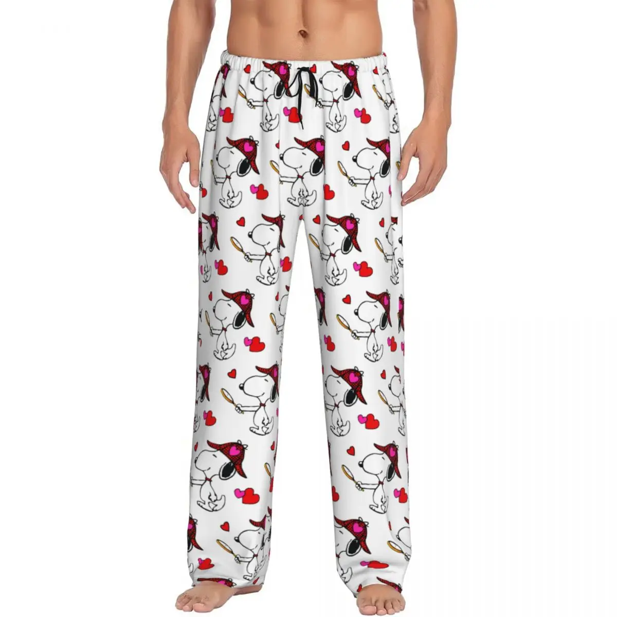 

Custom Print Snoopy Woodstock Cartoon Animated Love Pajama Pants Men's Sleep Sleepwear Bottoms with Pockets