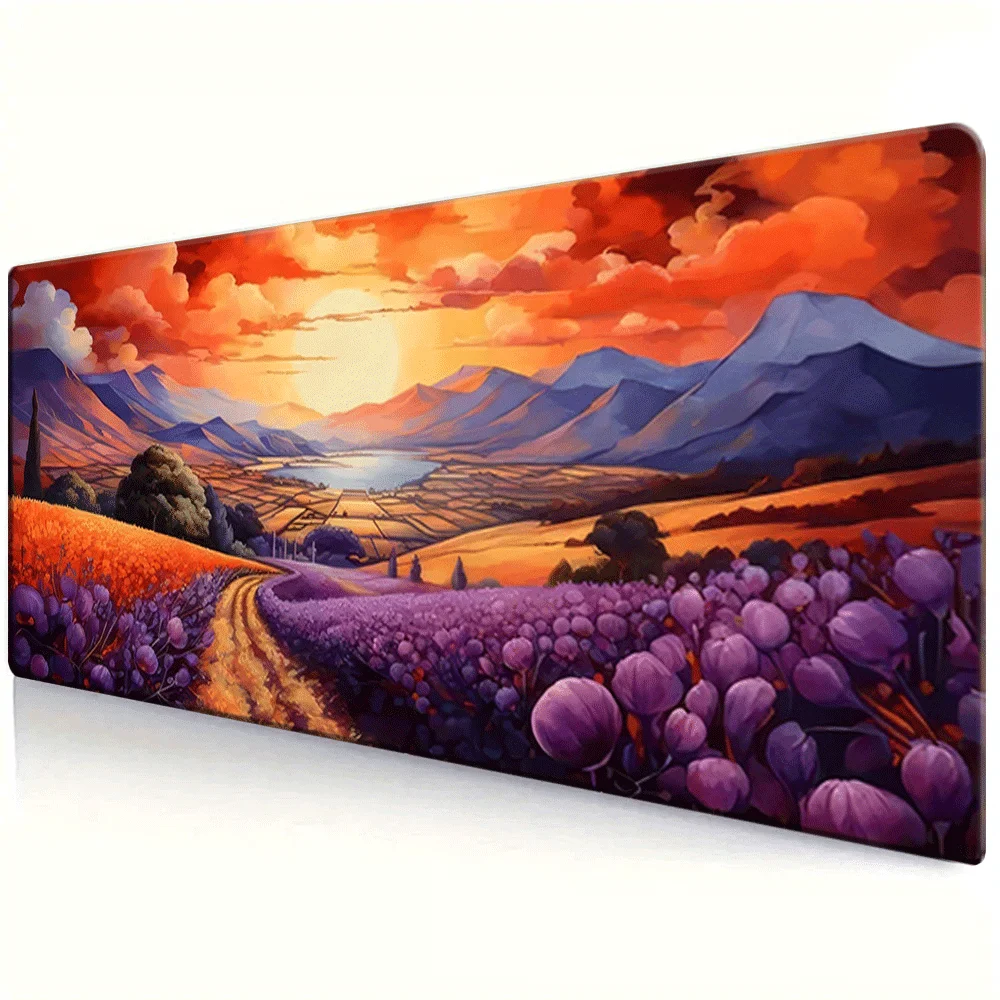 Landscape Painting of Purple Flowers and Mountains Suitable for Computer and Laptop Gamers and Office Workers It Is Fashionable