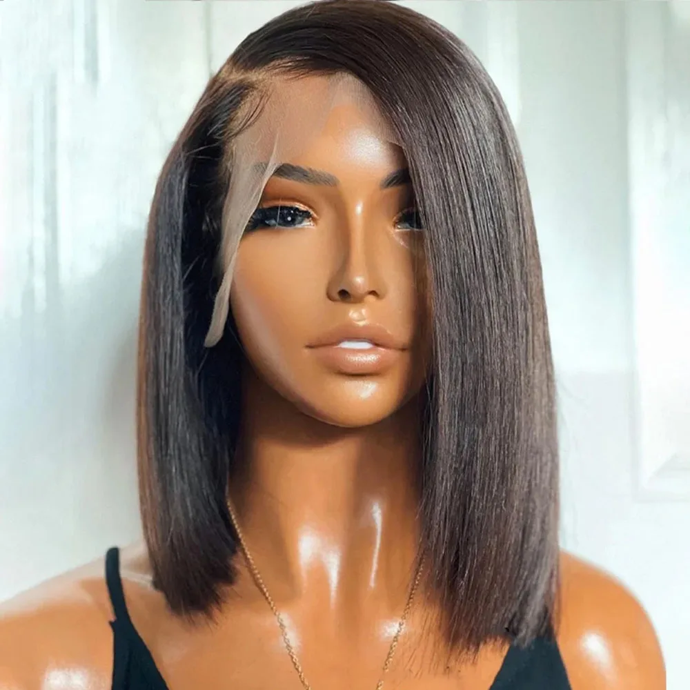 16 Inch Short Straight HD Bob Wig Human 13x4 Lace Transparent 150% Frontal Hair Bob Wig PrePlucked Lace Front Human Hair Wigs