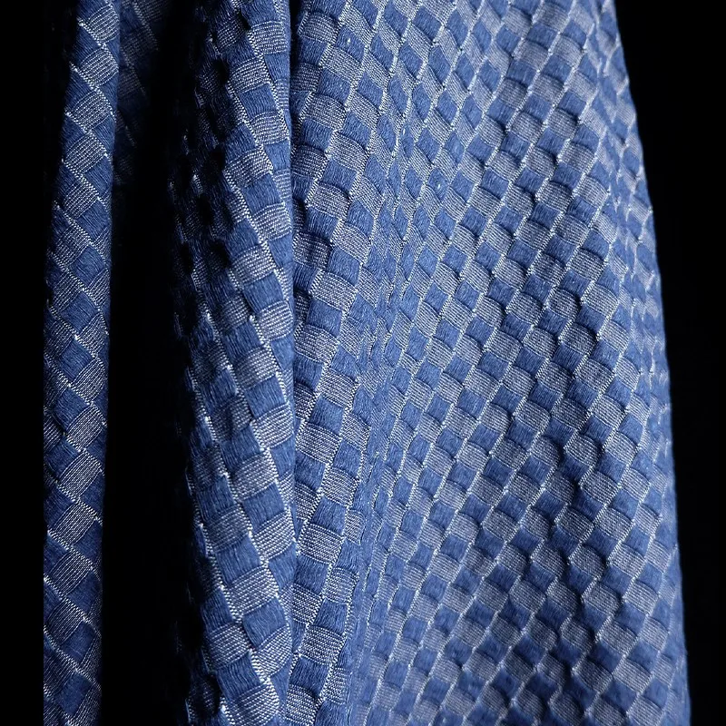 50x160cm Blue Jacquard Denim Fabric Lattice Wash Designer Clothing Cloth Sewing Material Washed DIY Handmade Designer Fabric