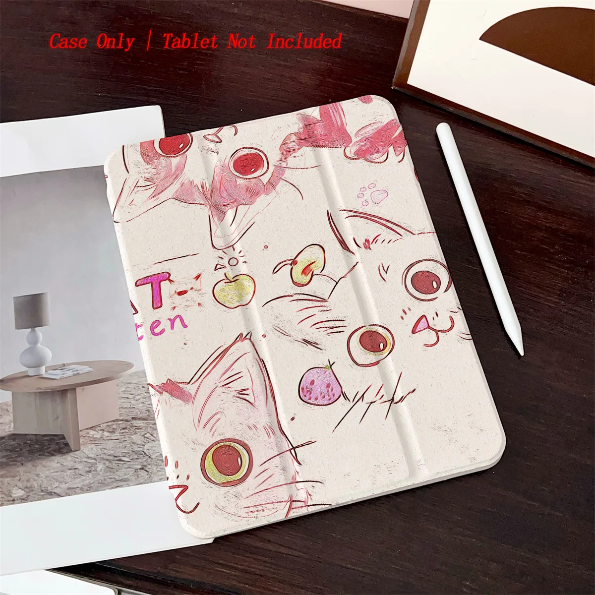 

3-Fold Stand iPad Case with Cute Drawing Cat Print for Pro 12.9/11/Air 10.9/iPad 10.2/Mini 6, Shockproof Wear-Resistant