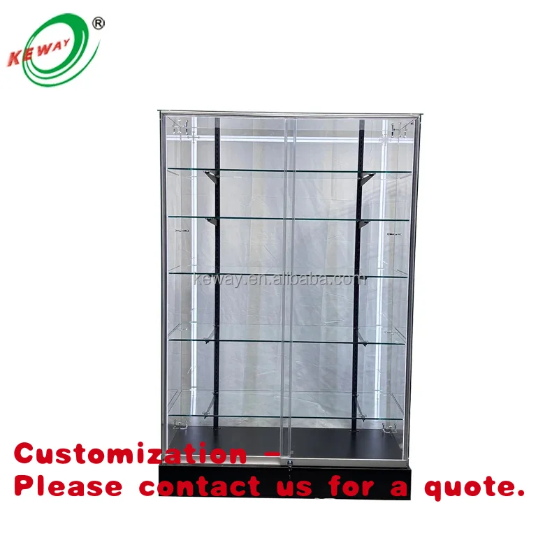 

Customize.KEWAY Custom Sliding Glass Door Showcase Design Full Glass Showcase Led Showcase Glass Shelf Light