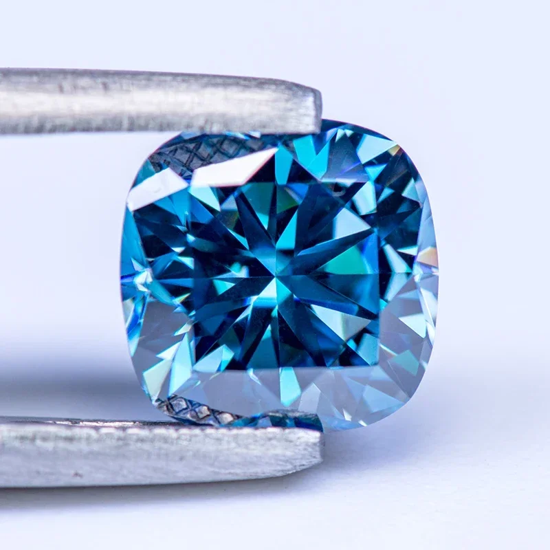 Moissanite Stone Cushion Cut Sapphire Blue Color VVS1 with GRA Certificate for Gemstone Charms Advanced Jewelry Making Materials