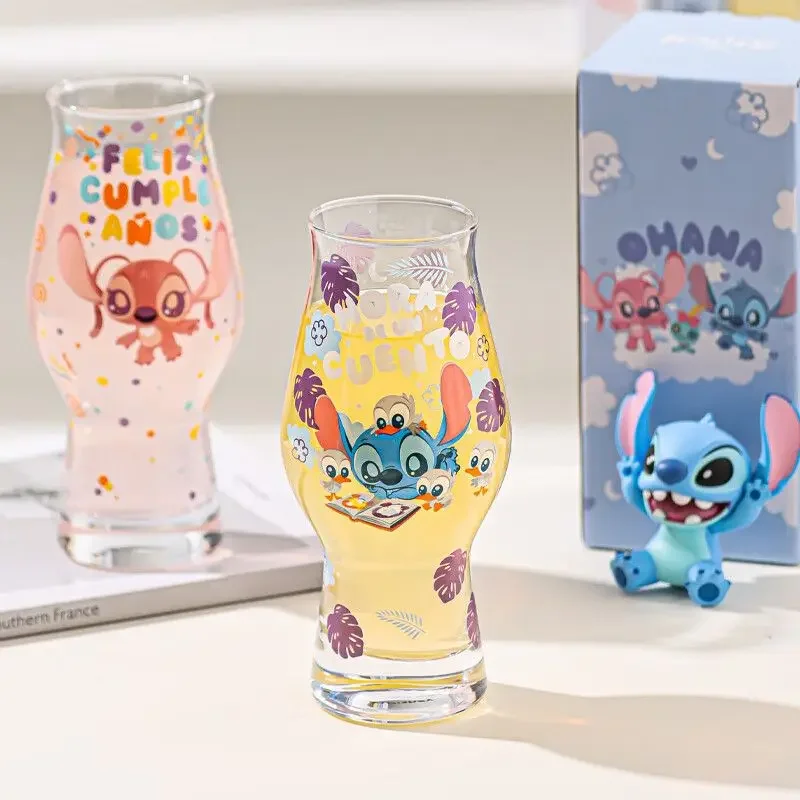 Disney Stitch Angel süßer und süßer kreativer Cartoon-Muster Männer und Frauen neuer einfacher hochtemperaturbeständiger Wasserbecher aus Glas