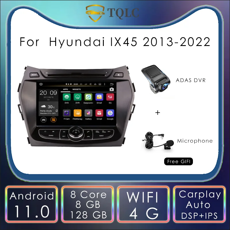 

Автомагнитола для Hyundai IX45 128-2013, 2 Din, 8 + 2022G, Android 11, 4G, DSP