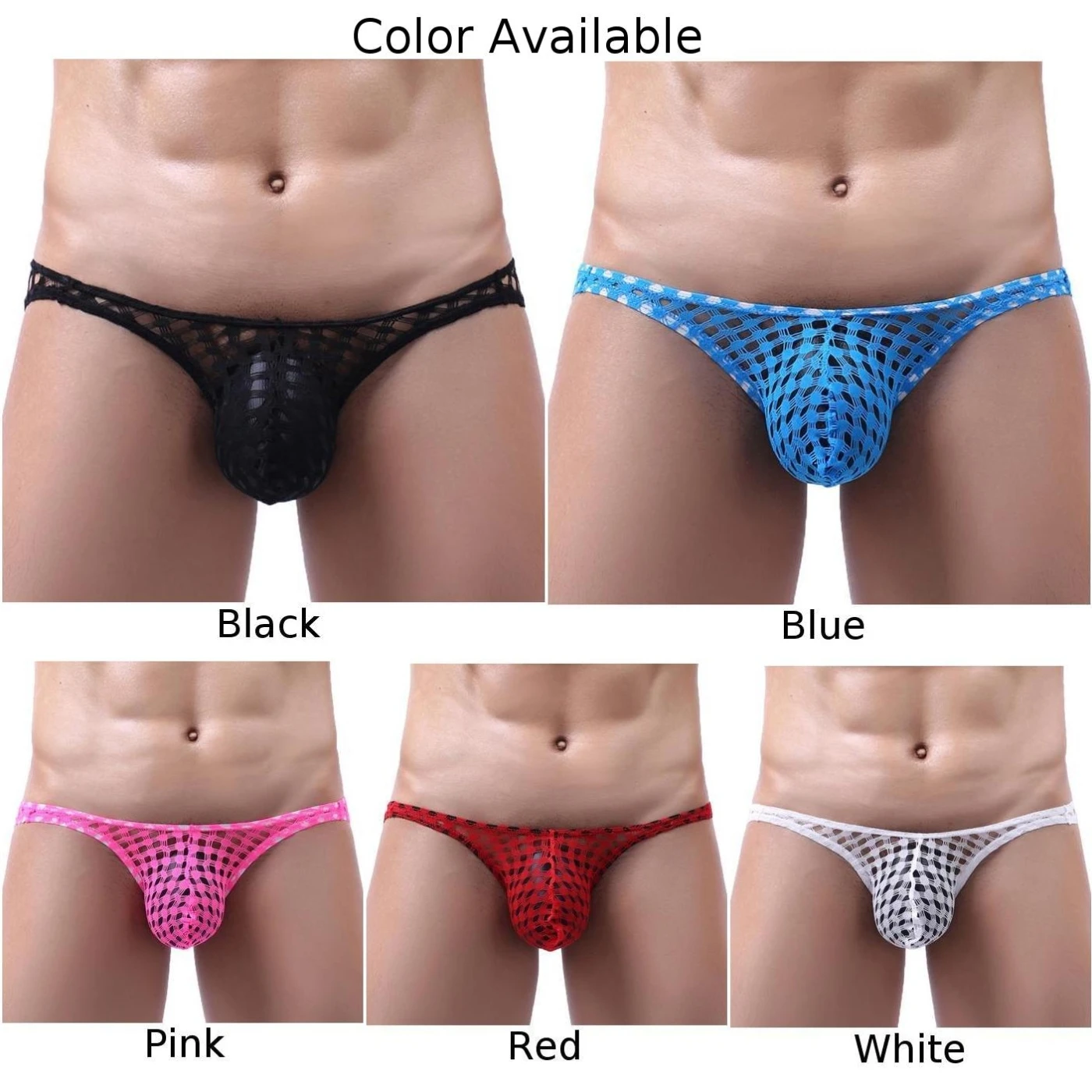 Men's Ultra-thin Panties Fishnet Hollow Out Briefs Erotic Underwear See Through Breathable Knickers Sissy Gay Bikini Underpants