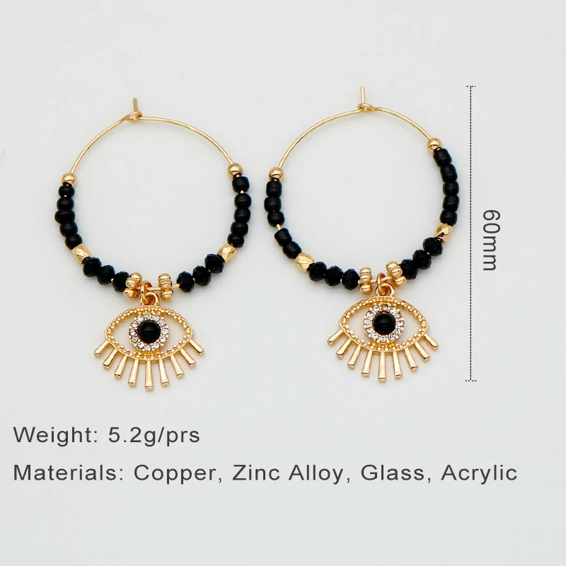 Black Evil Eye Hoop Earrings For Women Round Circle Glass Seed Beads Dangle Jewelry Vintage Design New Styles Gifts Party C1108