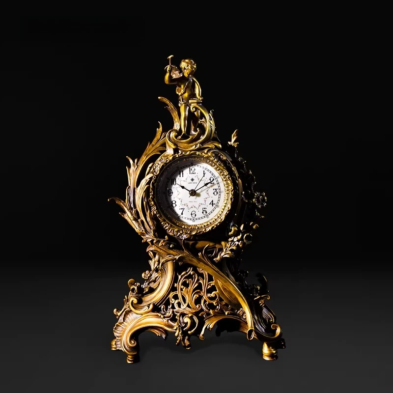 European retro art angel table clock, luxury living room decoration clock