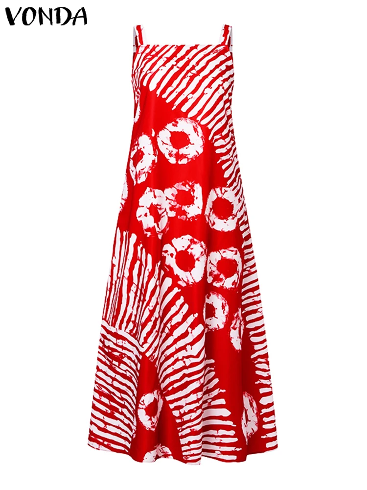 VONDA Women Summer Tank Maxi Dress 2024 Sexy Sleeveless Printing Sundress Long Party Vestidos Casual Loose Robe Oversized