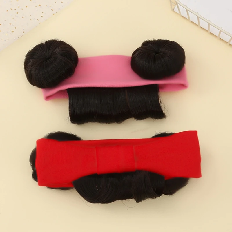 Diadema niña doble moño con flequillo y peluca rubia para bebé - imagen 4