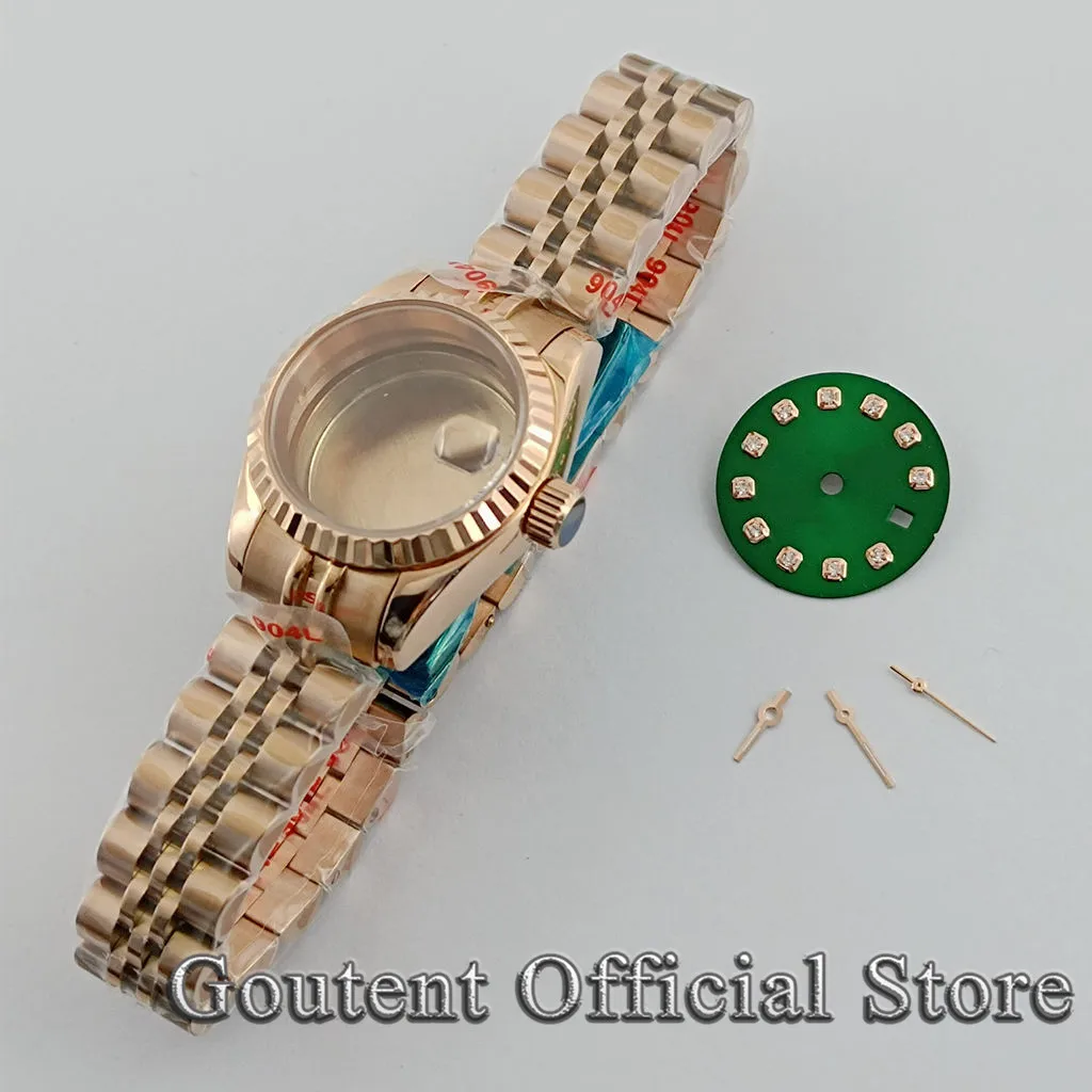 Goutent 26mm Silver Golden Rose Gold Watch Case With Dial Hands Sapphire Glass Fit NH05 NH06 Movement