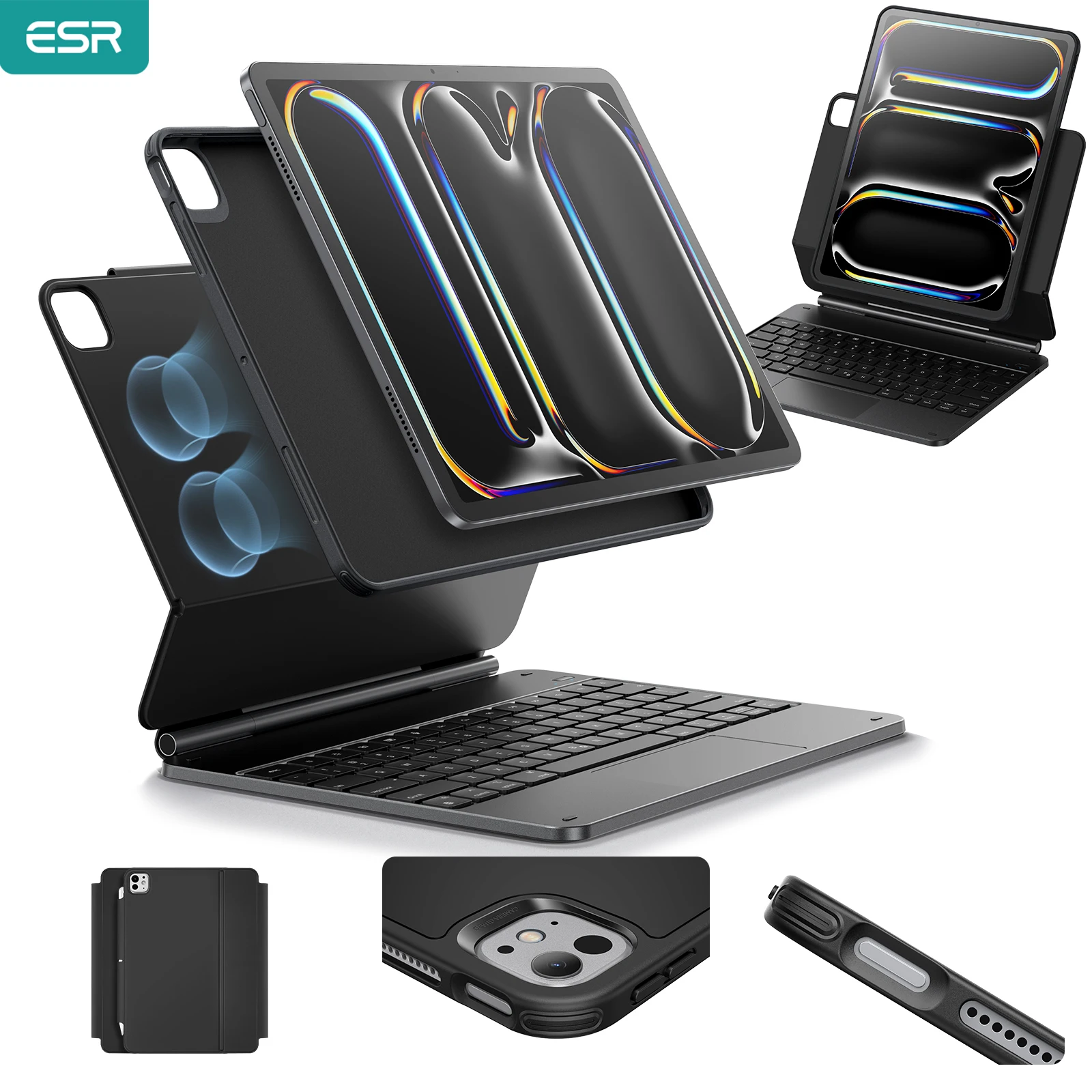

ESR iPad Pro 11/13 Keyboard Case (2024) iPad Pro 11/12.9& Air 11/13(2024/2025) Magnetic Stand Portrait/Landscape Removable Cover