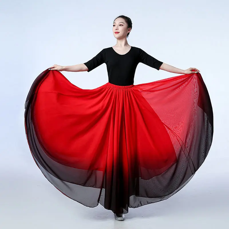 Spanien Flamenco Tanz Chiffon Rock für Frauen Bühnen performance Tanz röcke 180/360/540/720 Grad Kostüme weiblich rot schwarz