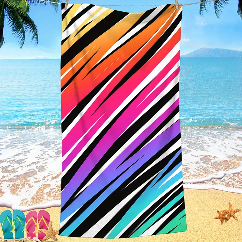 

Beach Towel Colorful Diagonal Stripes Pattern Sun Protection Windproof Suitable For Swimming Pool Camping Travel Blanket