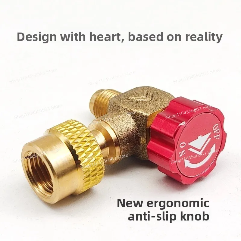 90° Right-Angle Safety Valve –R32/410 Air Conditioner Refrigerant Charging Valve Anti-Freezing Adapter for HVAC Maintenance Shop