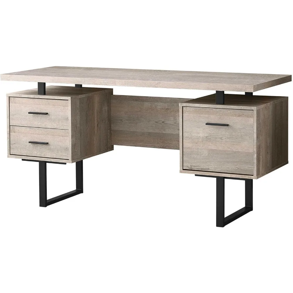 

Computer Desk with Drawers - Modern Style - Home and Office Computer Desk with Metal Legs -60L (Grey Brown)