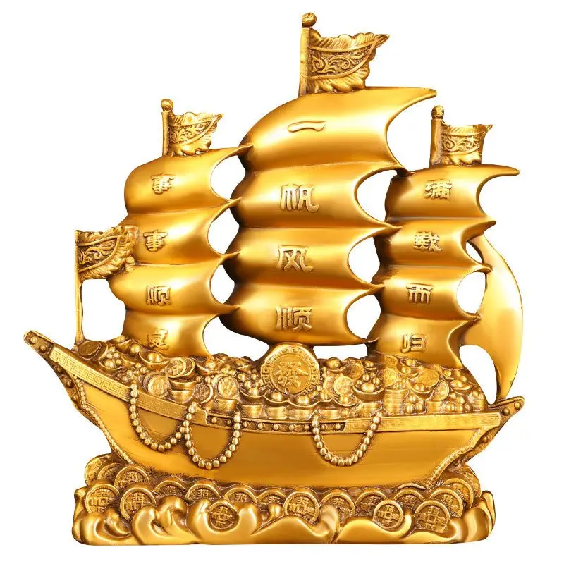 xx-Fengshui Pure Copper Dragon Boat Statue Fortune Ornaments Room Mascot Decoration Items Office Sculpture Lucky Accessories