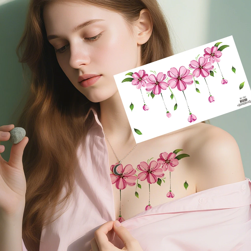 4 عبوات كبيرة من الوشم المؤقت المثير للنساء |   فن الجسم المزيف Underboob والظهر السفلي |   زهر الكرز الوردي زهرة اللوتس روز ديس