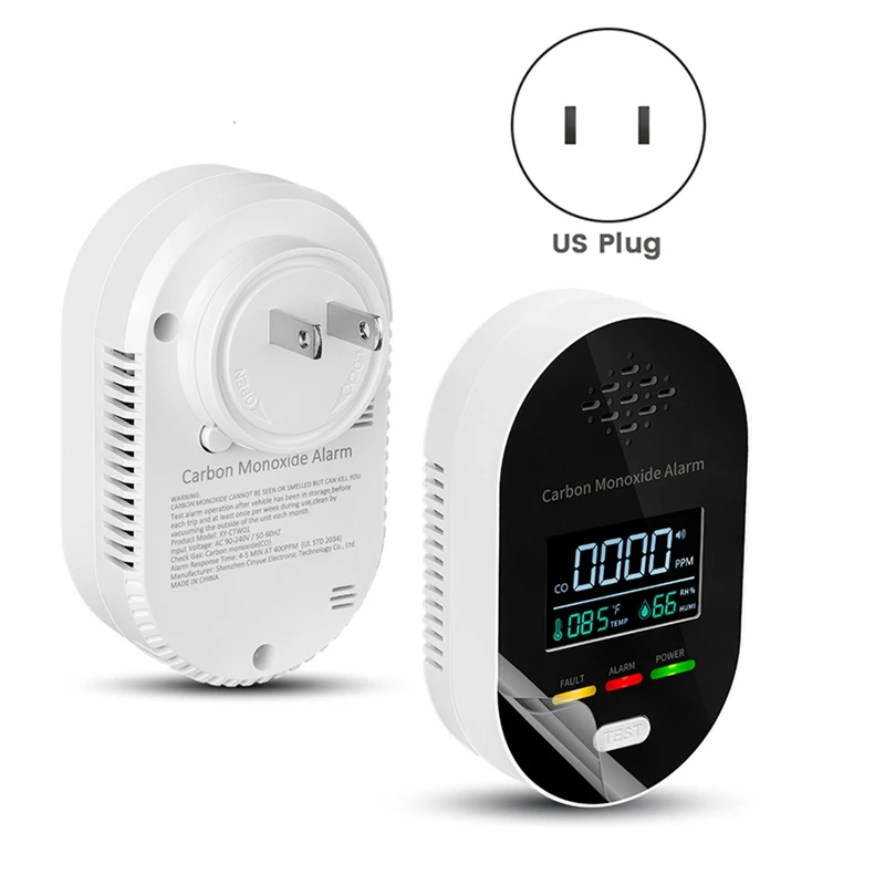 3-In-1 Carbon Monoxide Detector Temperature And Humidity Detector Portable CO Monoxide Alarm Gas Detector US Plug