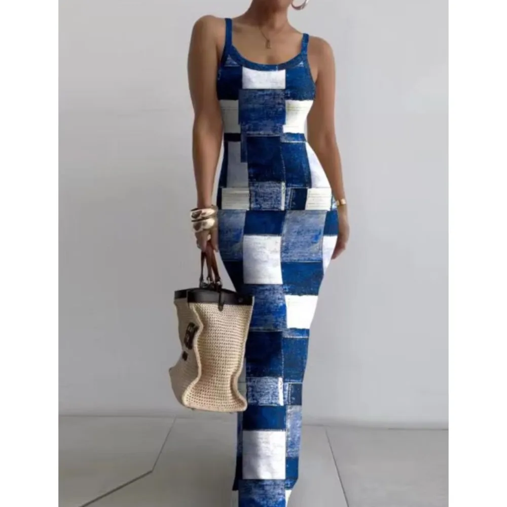 Gradient Printed Long Dress Summer New Women's Fashionable Printed Sexy Sleeveless Suspender Slim Fit Hip Hugging Long Dress - Image 4