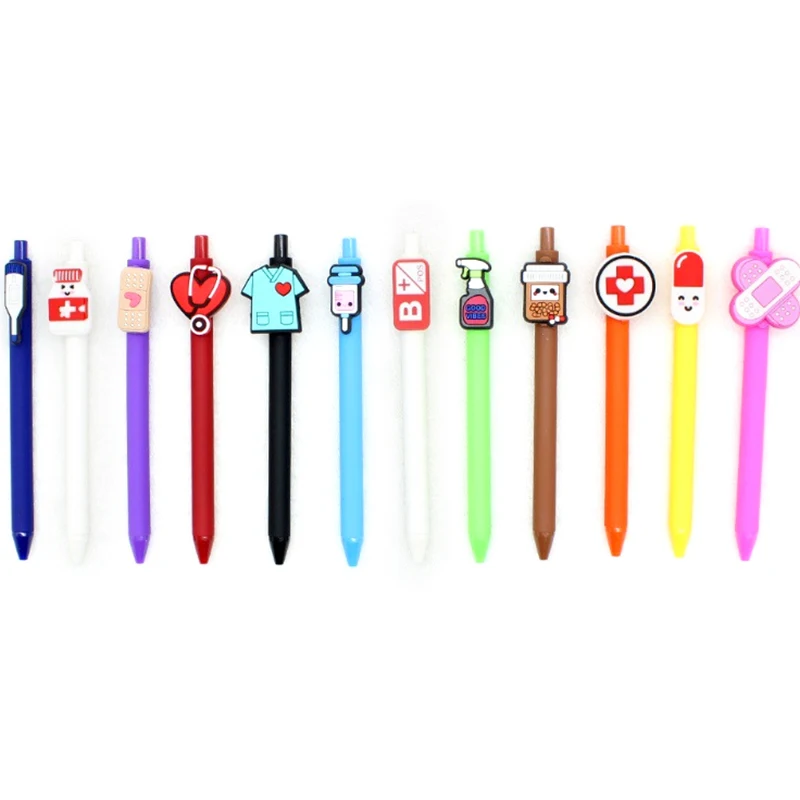 2Pcs Personalized Nurse Pens Funny Cute Nurses Pen Retractable Ballpoint Pen Smooth Writing Pen Cartoon Pressing Neutral Pens