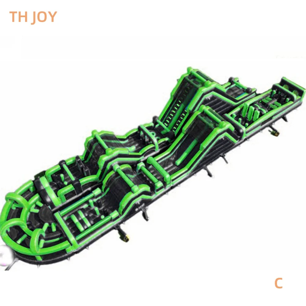 Pista de obstáculos inflable gigante de juego de desafío de 35x8m, toboganes inflables comerciales para pista de obstáculos al aire libre a la venta