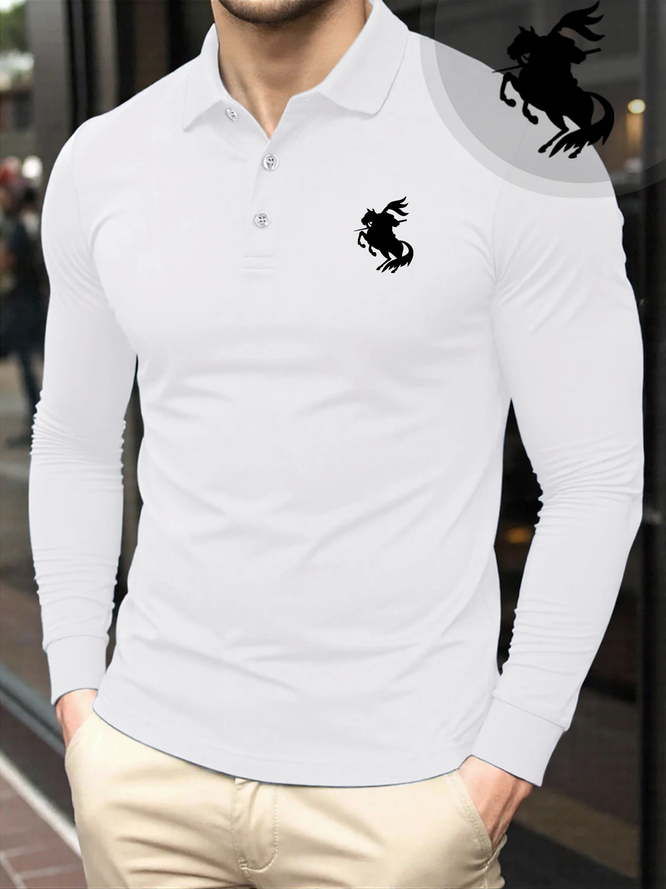 

Soldiers Riding Horses Prints Golf Shirts Man Fashion Casual Long Sleeve Trendy Soft Tee Top Hip Hop All-Match Men Polo Shirt