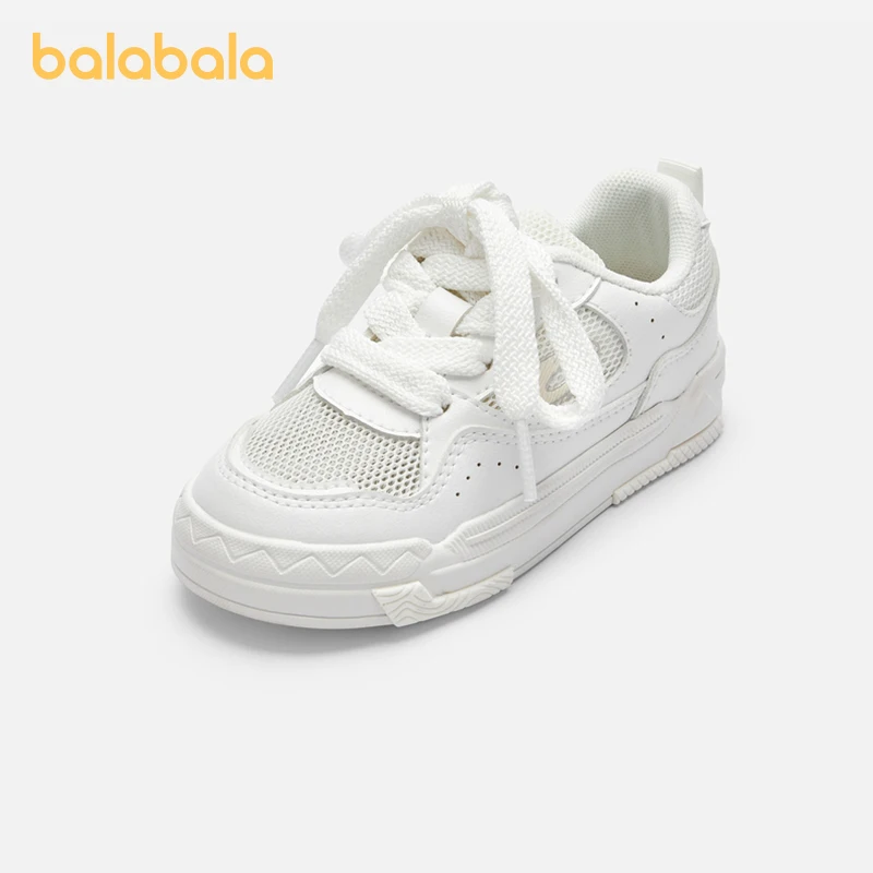 Balabala Kids Sneakers Girls White Shoes 2024 Summer New Arrival Shoes Slip-Resistant Solid Color Mesh Shoes