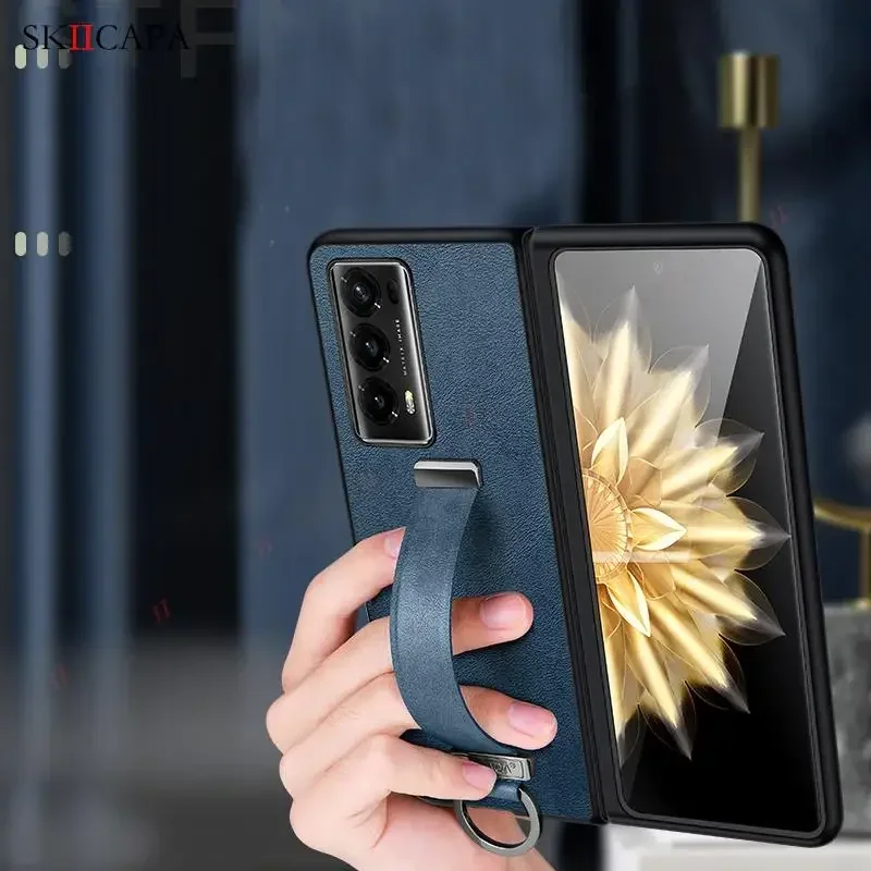 Luxury Leather Soft Phone Case For Honor Magic VS2 VS3 Wriststrap Metal Ring Holder Stand Back Cover For Honor Magic V2 V3 Cases