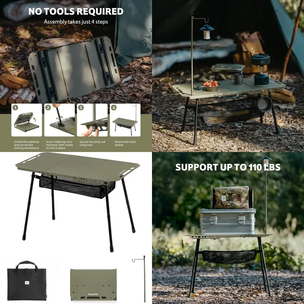 Portable Adjustable Height Folding Table for Outdoor Adventures, Picnics, and Beach Outings with Carry Bag