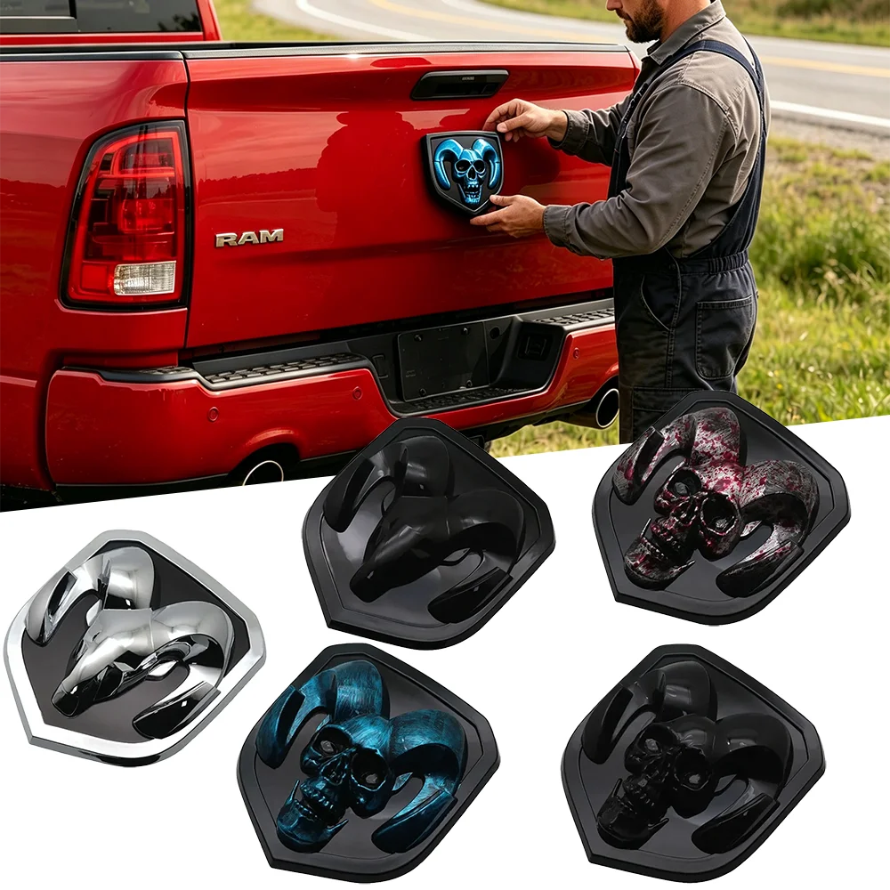 Dodge RAM 3D Skull Head Emblem Tailgate Badge ABS Emblem for RAM 1500 2500 3500 Durango Heavy Duty BigHorn 2010-2018 Accessories