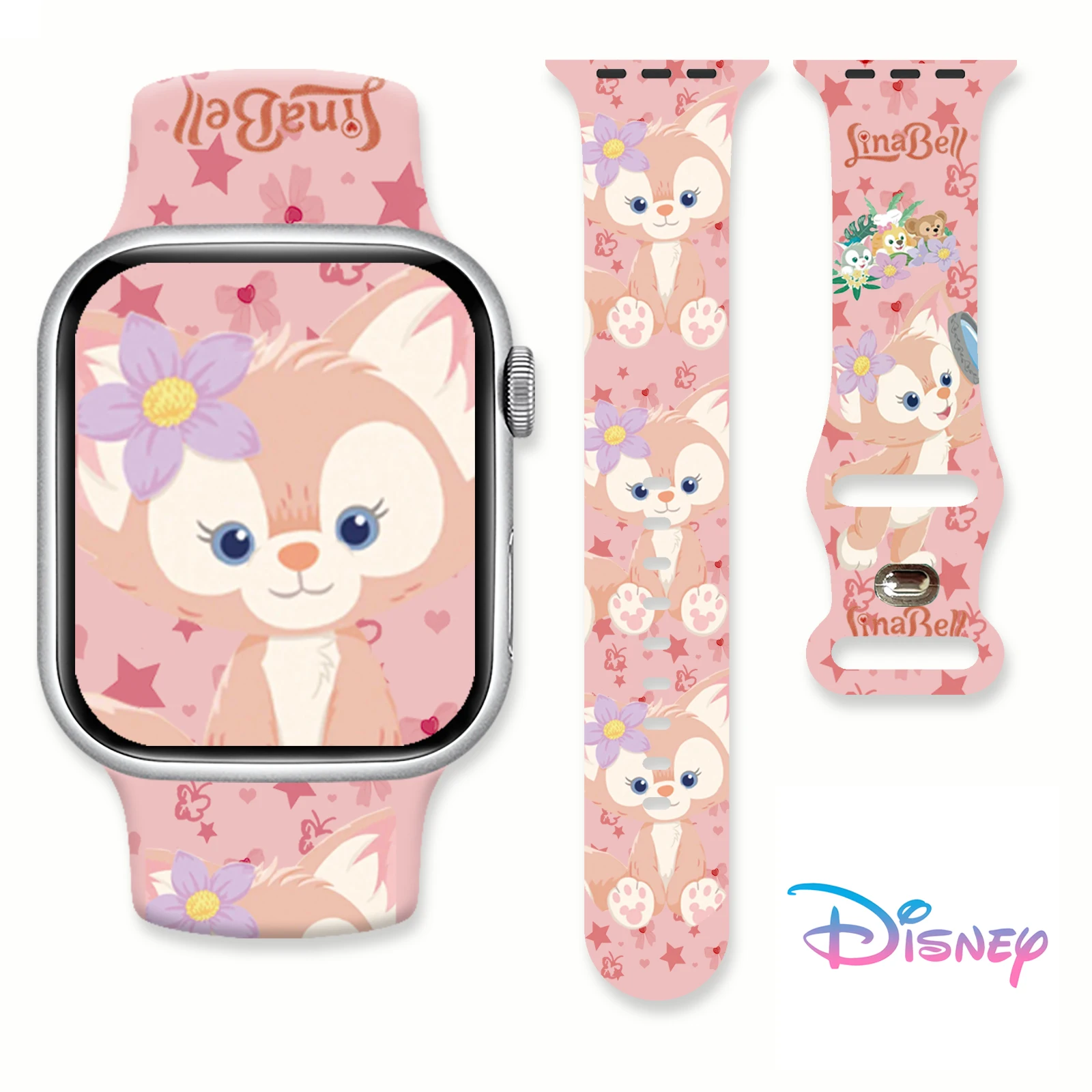 

Ремешок для часов с принтом Disney Duffy Bear для Apple Watch 11, 10, 9, 8, 7, 6, силиконовый ремешок, сменный браслет для iWatch 46 мм, 44 мм, 42 мм