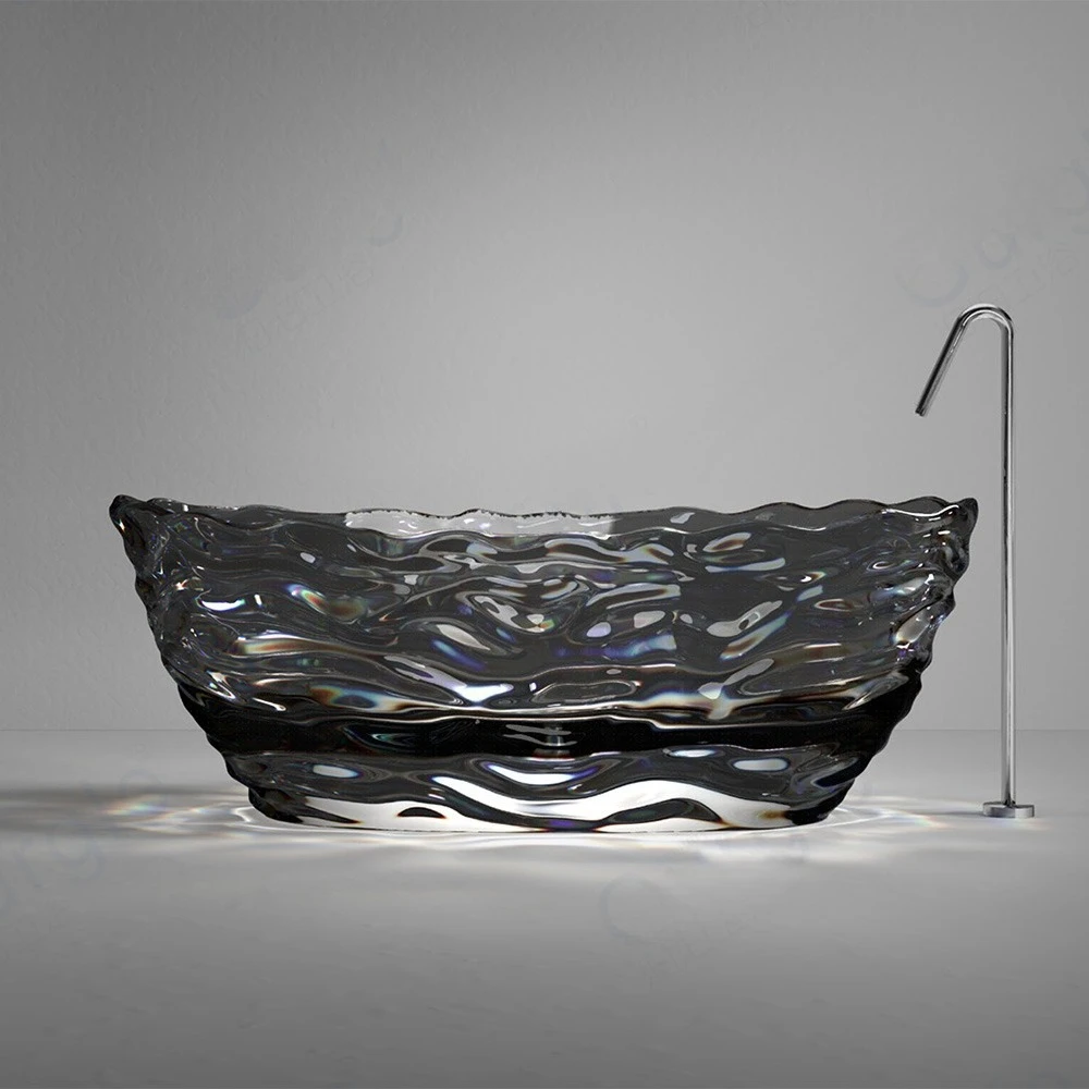 New Design Stone Resin Soaking Bathtub Colorful Crystal Artificial Stone Transparent Resin Bathtu