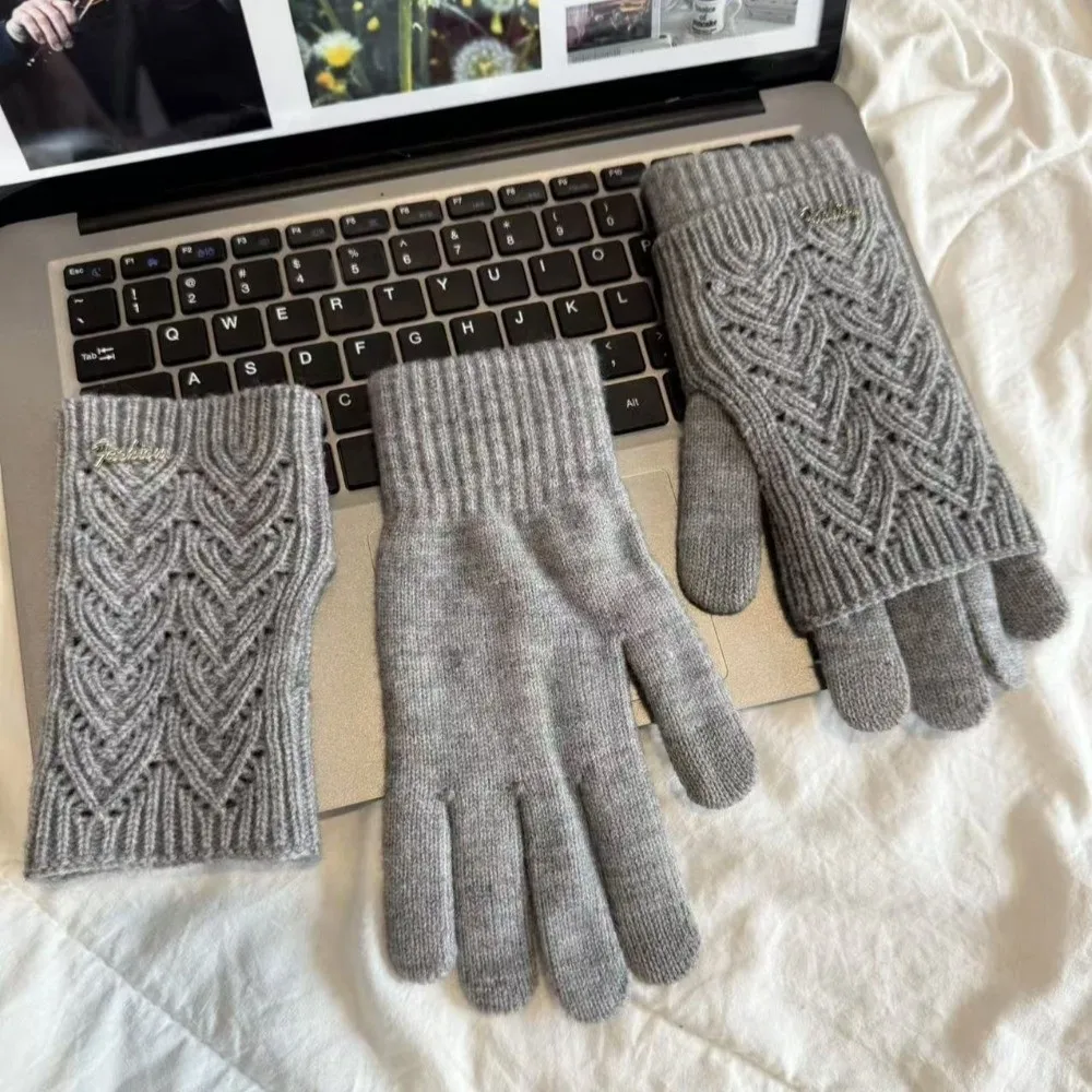 

Модные вязаные перчатки двойного назначения, морозостойкие ветрозащитные перчатки с сенсорным экраном, теплые варежки, зимние