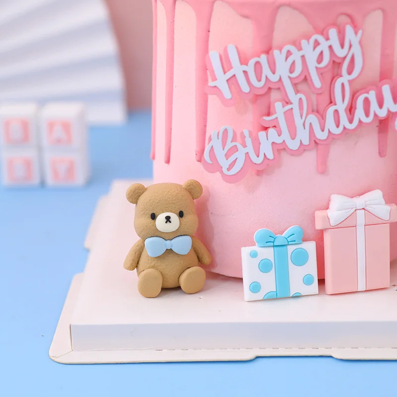 Cute Bear Cake Decoration Baby Girls Birthday Party Cake Topper Baby Shower Supplies Boy or Girl Gender Reveal Cake Decor