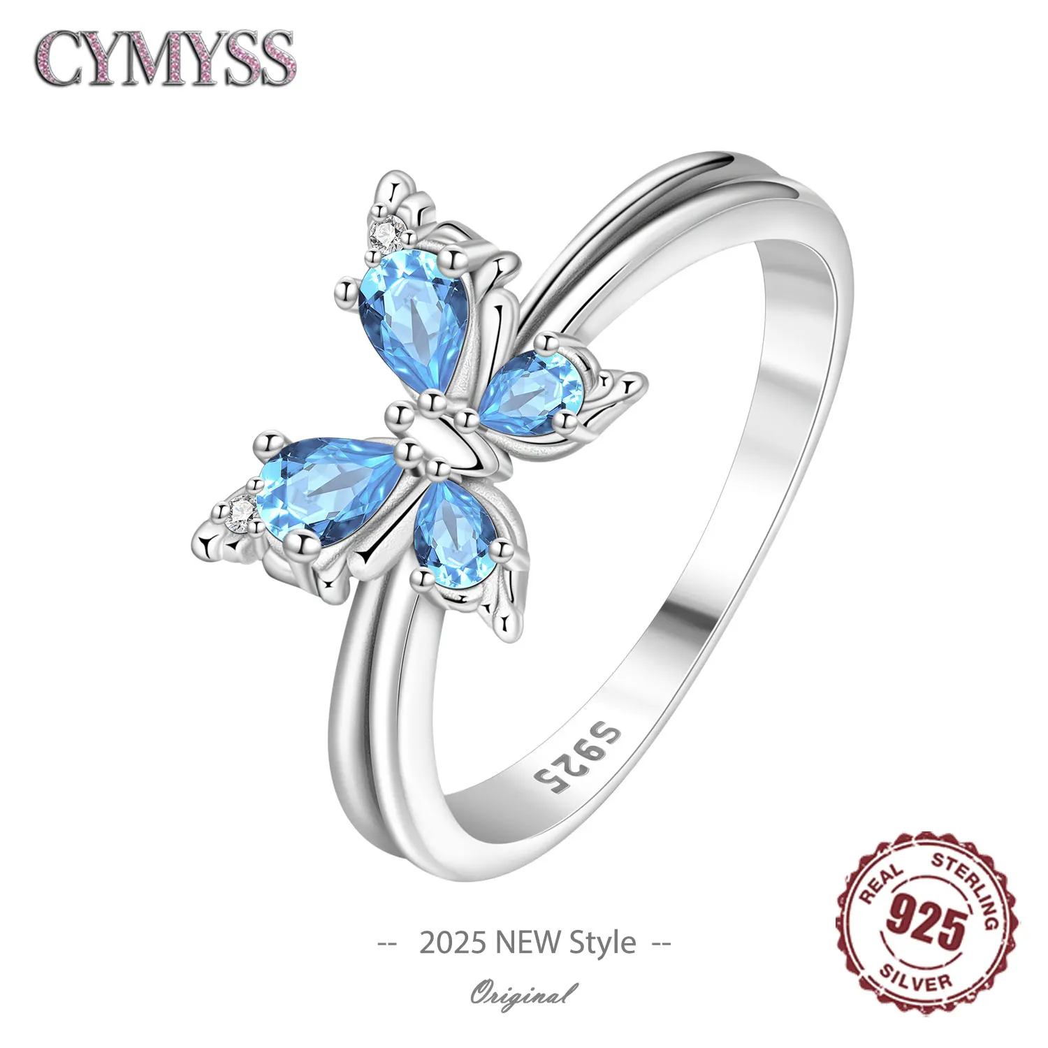 

Hot Sale Original S925 Sterling Silver Zirconia Butterfly Ring Fine Jewellery Wedding Party Gift Women's Closed Size Mouth Rings