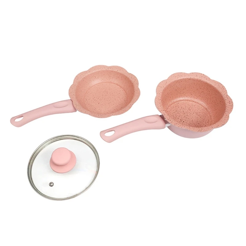 Nonstick Frying Pans Cooking Pots Multipurpose Milk Soup Stewing Pans Practical Dormitory Cookware with Glass Cover Lid