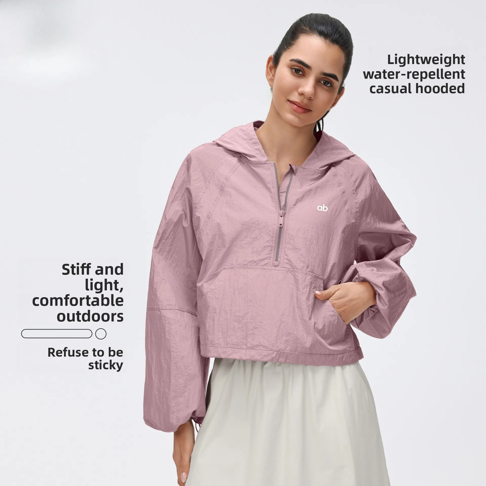 Spring Women Quarter Zip Hooded Windbreaker Waterproof Lightweight Oversized Coat Pockets Outdoor Running Fitness Jacket