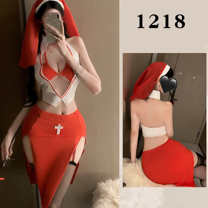 

Sexy Nun Cosplay Lingerie with Slit, No Need to Take Off, Seductive Outfit
