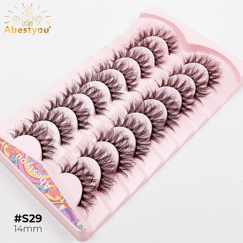 Abestyou Luxury 9 Pairs Soft Cross Natural Long Criss Mink Cluster Individual Strip Lashes Handmade False Eyelashes Maquillaje