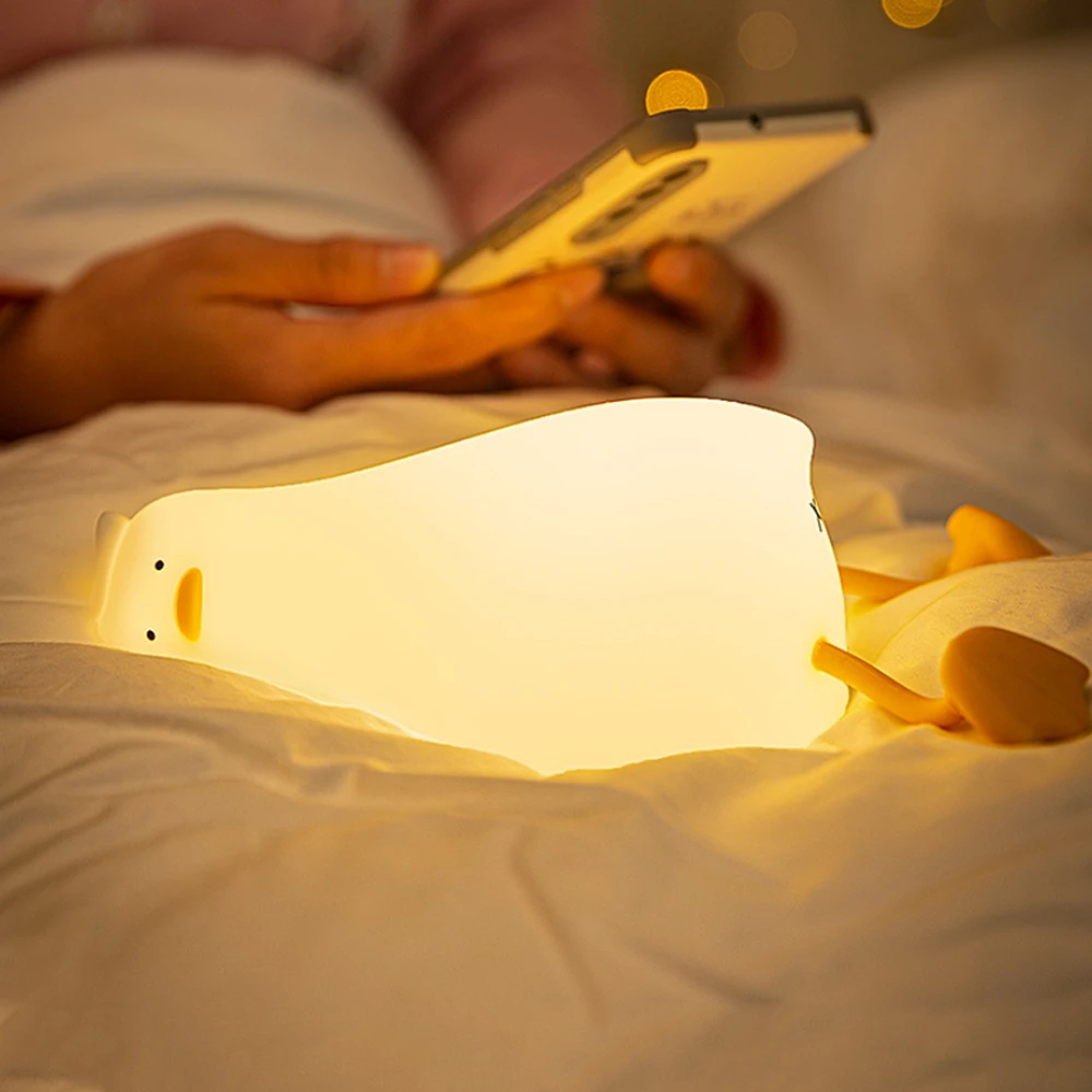 Lying Flat Duck Night Light LED Silicone Night Lamp USB Charging Room Atmosphere Lamp Adjustable Warm Lighting Children Fun Gift