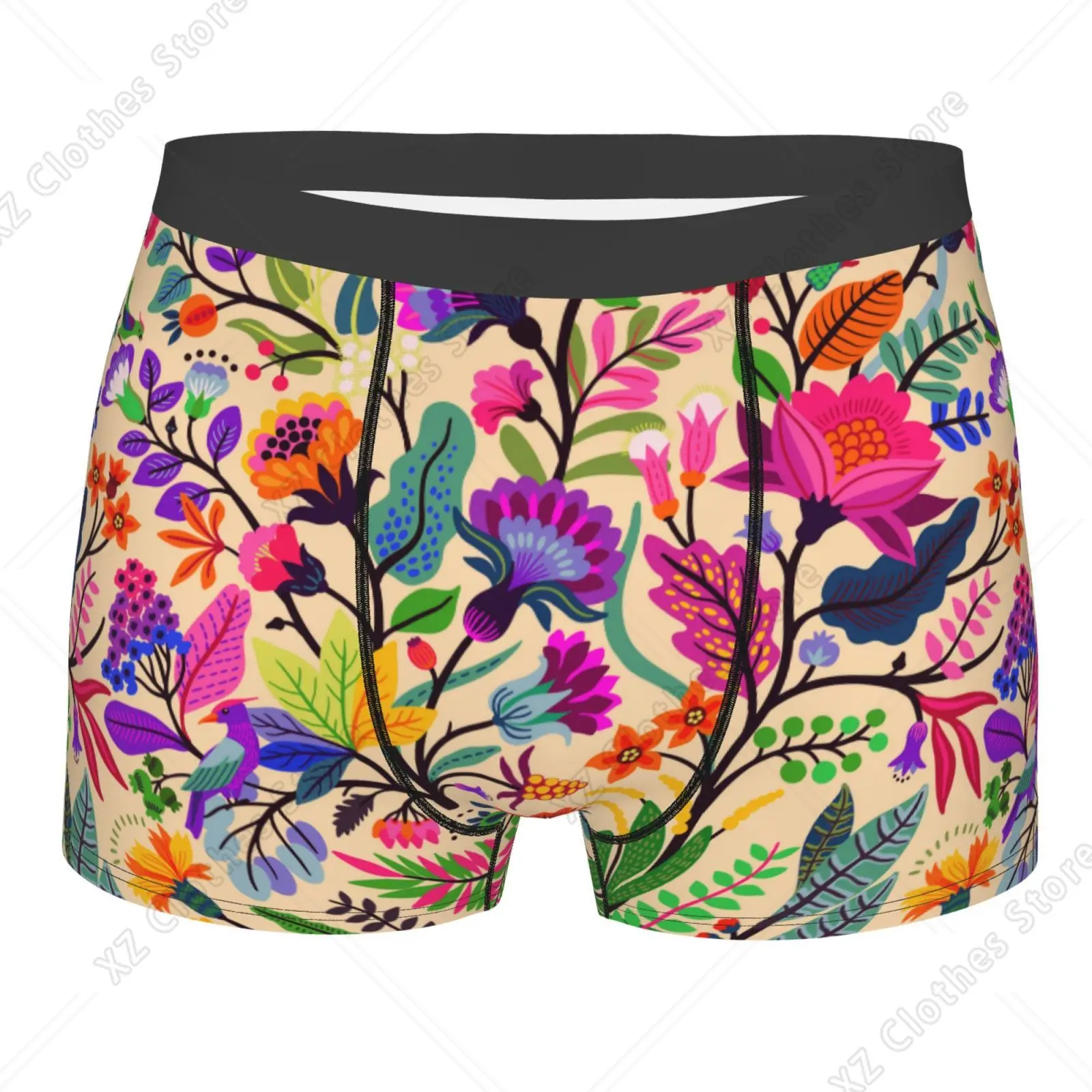 

Мужские трусы-боксеры с принтом цветов и птиц, дышащее забавное нижнее белье, шорты высокого качества с принтом, идея подарка