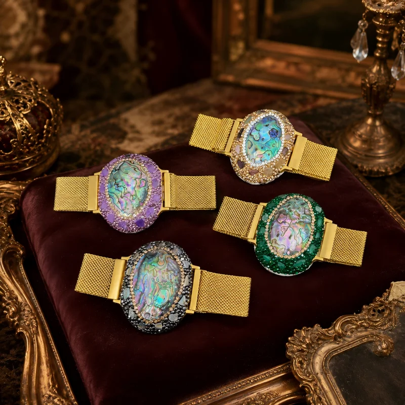 

Vintage Abalone Shell Look Crystal Bracelet for Women Wide Cuff Bangle Party Jewelry Gift