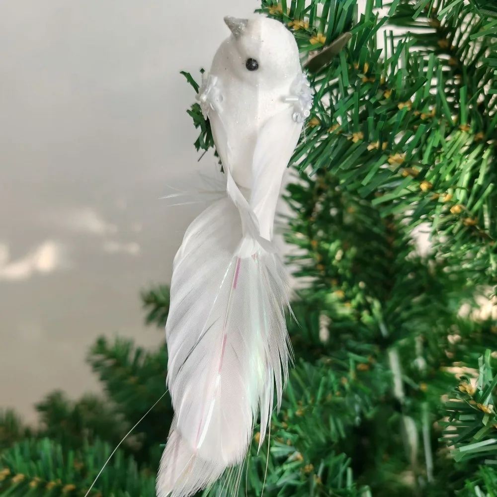 Glitter Simulated Foam Feather Bird with Clip Artificial Christmas Tree Bird Decoration Lightweight Long Feather Tail