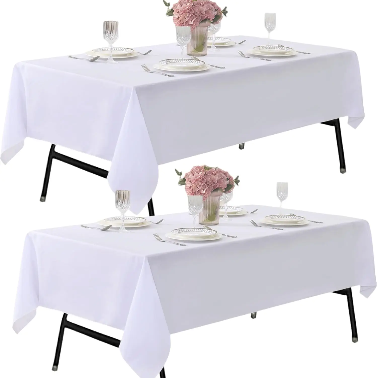 

2-Pack 60x102 Inch White Tablecloths, Stain & Wrinkle Resistant Polyester Fabric for Hotel and Wedding Use