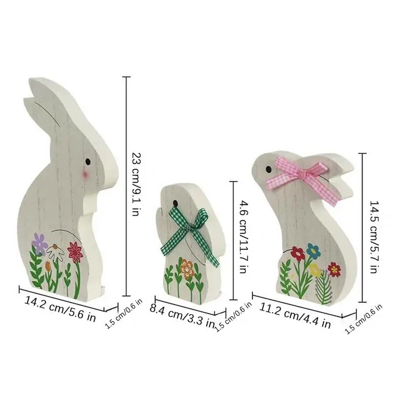 3PCS Bunny Wood Sign Spring Rabbit Decor Set Easter Bunny Signs Tabletop Rabbit Shape Decorations For Party